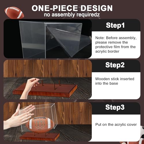 Football Display Case - Acrylic Clear UV Protected with Solid Wood Base - Brown Variation