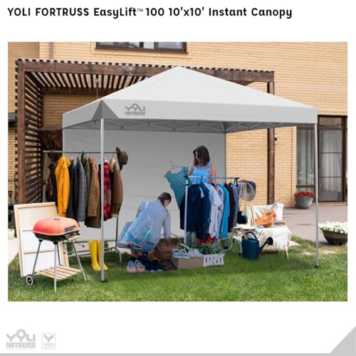 YOLI FORTRUSS EasyLift 10’x10’ Pop Up Instant Canopy with Reinforced Y-Truss Frame, 99% UV Protection, Water Resistant & Fire-Retardant Top, 4 Height Settings with Sidewall and Wheeled Carry Bag