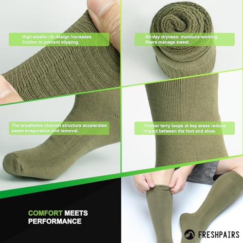 Men's Hiking Socks - Tactical Over-the-Calf Work Boot Socks 4 Pack, Green, Large