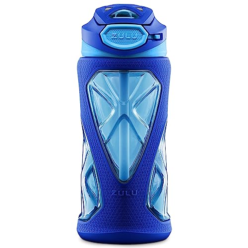 Kids Water Bottle 16oz with Silicone Sleeve, Leakproof Flip Lid - Mojo Blue