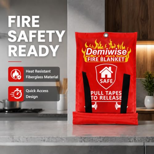 Emergency Fire Blanket 2-Pack 40x40 Inches for Home Kitchen Safety - Flame-Resistant