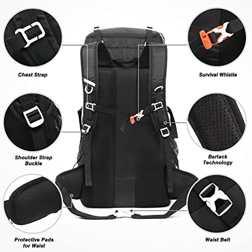 HOMIEE 50L Waterproof Hiking Backpack Travel Rucksack - Black