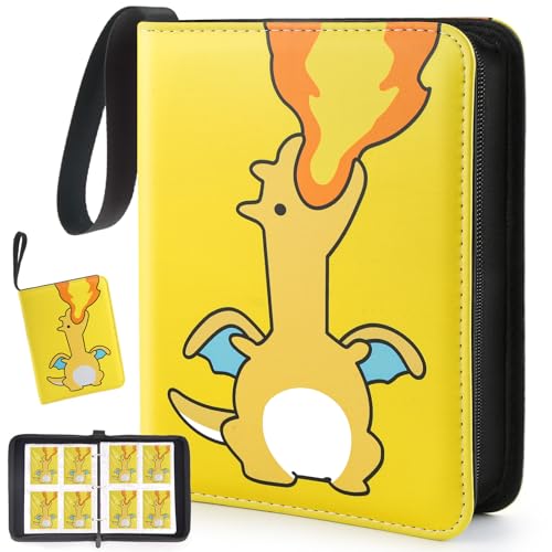Trading Card Album Binder Fits 400 Cards with Removable Sleeves - Fire Dragon Theme