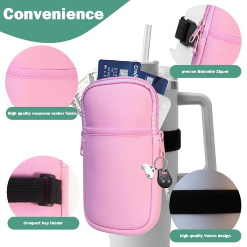 Vidotim Water Bottle Pouch for Stanley Accessories, Running Water Bottle Handheld Caddy Compatible with kinds of Tumbler, Gym Water Bottle (2, Green+Pink, Longer)