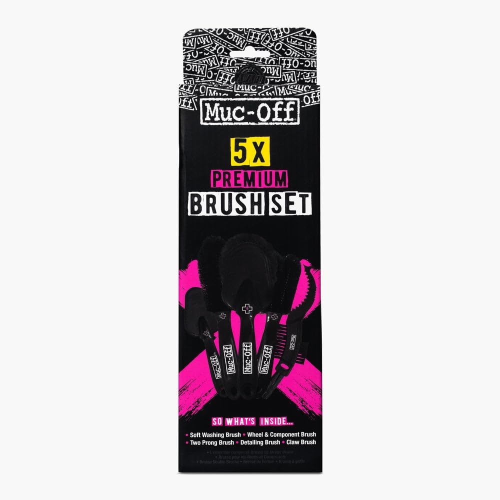 Muc-Off 220 3 Piece Premium Brush Kit - Includes 3 Bike Cleaning Brushes With Durable Nylon Bristles And Ergonomic Rubberised Handles To Minimise Impact