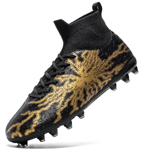 Kids Soccer Cleats Boys Girls Turf Training Football Shoes - 3 Big Kid Black