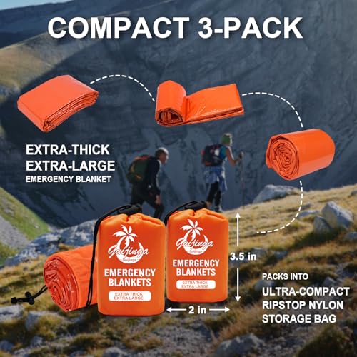 Emergency Blankets for Survival 3 Pack - Orange, Extra Large & Thick