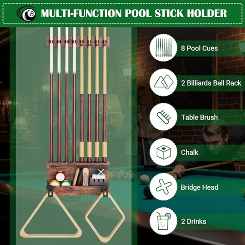 Wall Mount Pool Cue Rack - Farmhouse Brown - Holds 6 Cues, Accessories