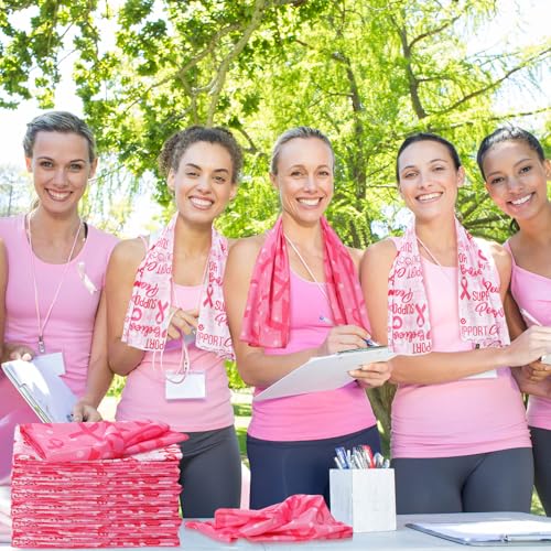 Breling 24 Pack Breast Cancer Awareness Cooling Towels 31 x 11 inches Pink Ribbon Sweat Breathable Chilly Pink Microfiber Football Towel for Breast Cancer Procession Survivor Sport Yoga Gifts(Trendy)