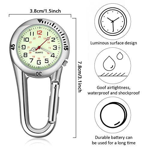 Glow Quartz Watch Fob Clip on Carabiner - Black & Silver