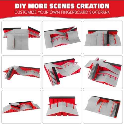 14 in 1 Fingerboard Skate Park Ramp Kit, Finger Skateboards Toys with Scooter Bike Skate Canvas Shoes Finger Shorts, Mini Fingerskateboards Training Props Interactive Skate Game for Kids Adults