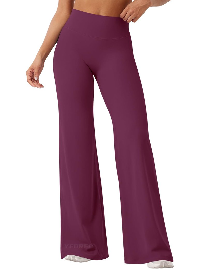 YEOREO Workout Leggings Womens No Front Seam Straight Leggings 33" High Waist Buttery Eddiy Gym Yoga Pants Black Cherry M