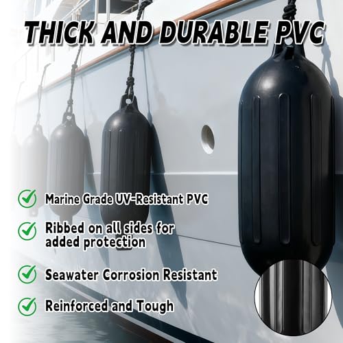 VANCUS 6.3 x 23 Inch Boat Fenders 2-Pack Black Docking Bumpers