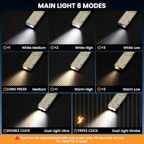 Flat Flashlights Rechargeable Small Tactical Flashlight with Clip,Stainless Steel EDC Led Light with Digital Display,880 Lumen Pocket Flashlight Dual-Switches13 Modes for Home Use,Outdoor and Work