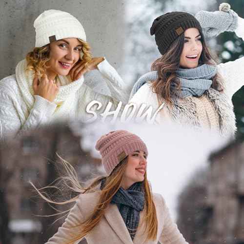 Durio Satin Lined Beanie for Women - Unisex Slouchy Beanie Fashionable Oversized Cable Knit Hat Skull Cap