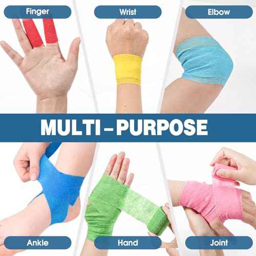12 Pack Self Adhesive Bandage Wrap, 2" X 5 Yards Color Vet Wrap, Ankle Tape, Elastic Cohesive Bandage Wrap, Athletic Tape