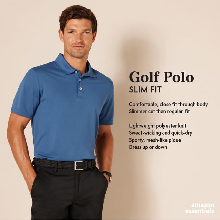 Men's Recycled Polyester Slim-Fit Quick-Dry Golf Polo Shirt - Black, Large