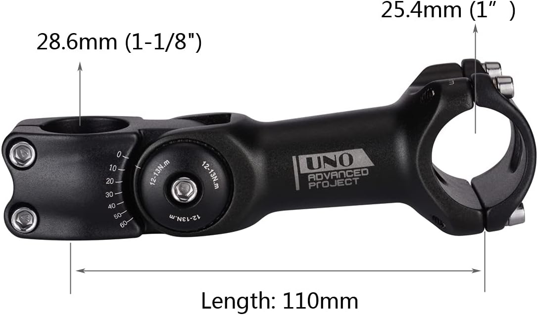 FOMTOR 31.8mm 25.4mm Adjustable Stem 90mm 110mm 0~60 Degree UNO MTB Adjustable Handlebar Stem for Most Mountain Bike Road Bike MTB