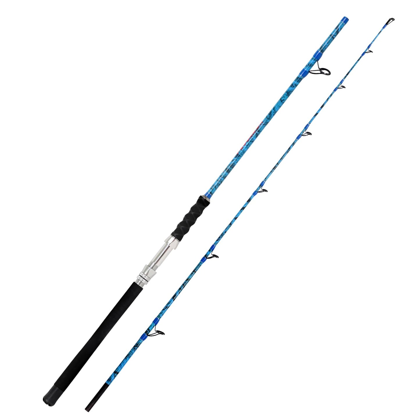 Fiblink 2-Piece Boat Conventional Fishing Rod Portable Spinning/Casting Rod Carbon Fishing Pole (Spin - 7' - H (30-50lbs))