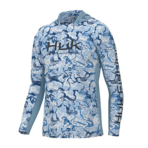 Men's Icon X Pattern Hoodie with Sun Protection - Large Inside Reef Azure Blue