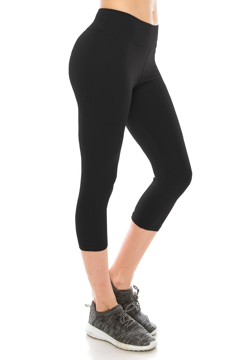 ALWAYS Women High Waisted Capri Leggings - Premium Buttery Soft Stretch Solid Basic Yoga Workout Pants Black Plus