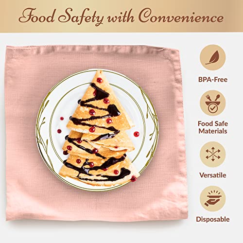 Disposable Plastic Dessert Plates 7.5 Inch White with Gold Rim - Pack of 50