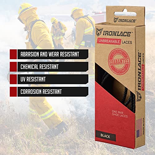 IRONLACE Unbreakable Waterproof Fire-Resistant Bootlaces - Black, 96 Inch