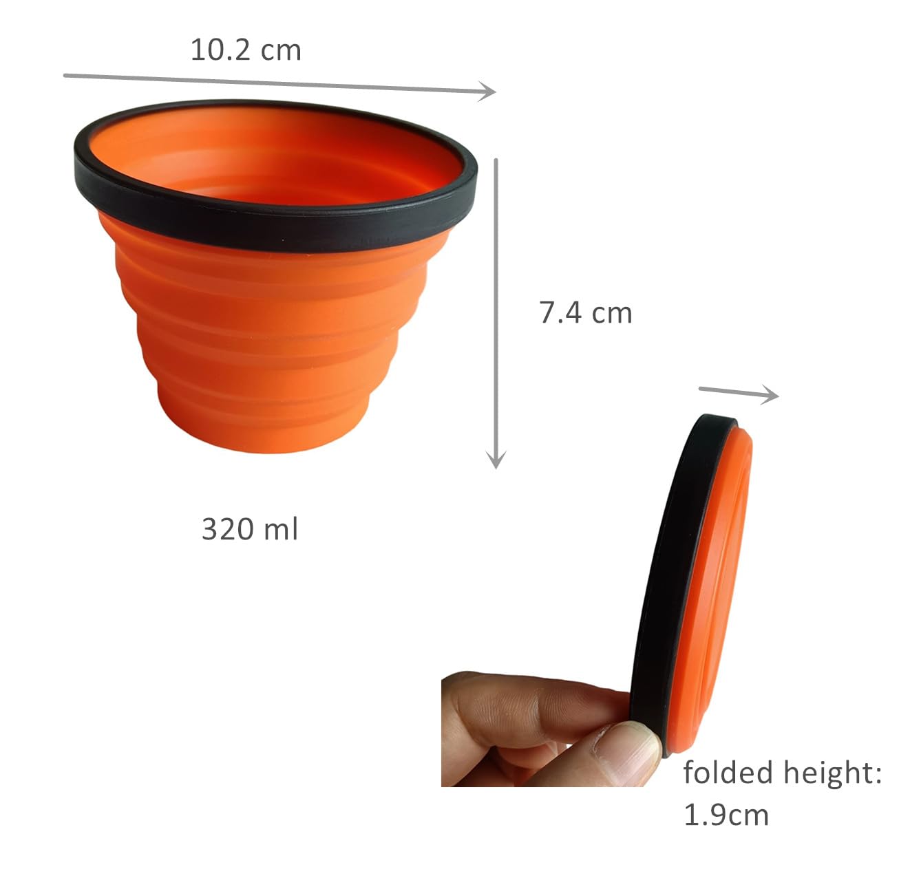 320ml Collapsible Silicone Camping Cup - Portable Foldable Drinking Mug for Outdoor, Hiking & Travel(Orange)