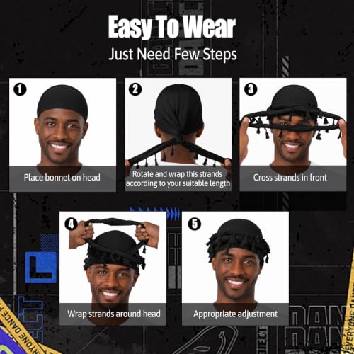 Black Satin Lined Adjustable Turban for Men - Soft Head Wrap & Hair Protection