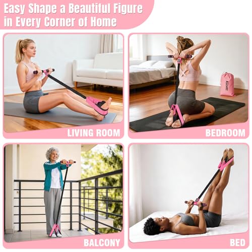 Pink Resistance Band with Handles for Full Body Workout, ABS, Waist, Arms, Legs - Home Fitness Equipment