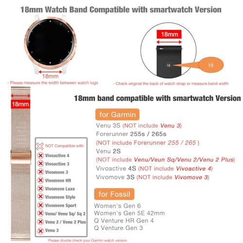 Abanen Rose Gold Stainless Steel Mesh Watch Band for Garmin Venu 2S & Venu 3S