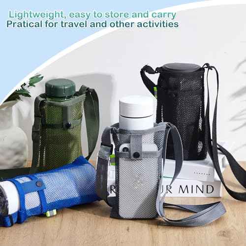 Mumufy Mesh Water Bottle Sling Holder with Adjustable Strap Crossbody Bottle Sleeve Carrier with Pouch for Outdoor Activities