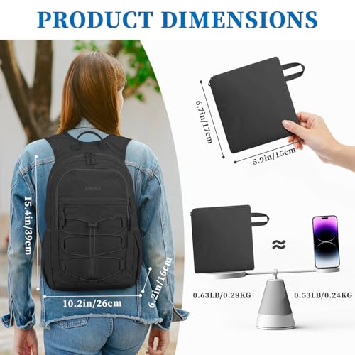ZOMFELT Hiking Backpack for Women Men, 15L Lightweight Packable Backpack for Trip, Water Resistant Small Travel Backpacks, Foldable daypack for Hiking, Walking, Cycling, Camping, Black