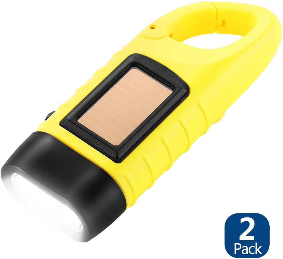 Simpeak 2-Pack Hand Crank Solar Powered LED Flashlight, Emergency Survival Flashlight Torch for Outdoor Sports, Green