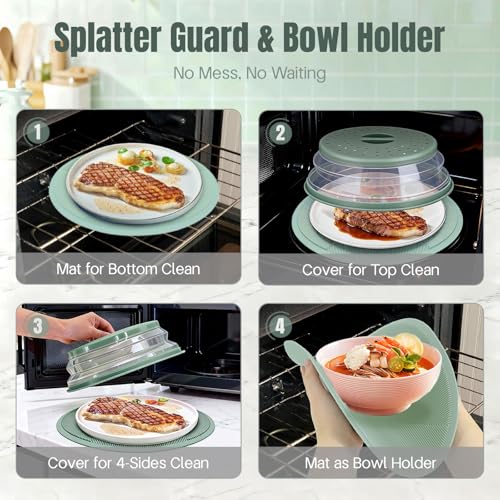 Microwave Splatter Cover with Silicone Trivet and Food Cover - Multi-use Kitchen Protector