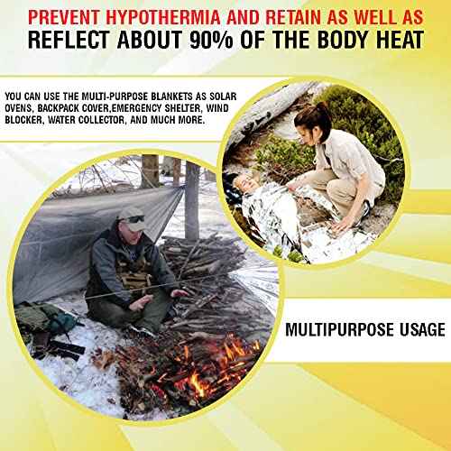 Rawyer Emergency Thermal Survival Blankets (10 Pack), Mylar Blankets for Outdoor, Camping, Hiking, Harsh Weather, Large Silver Thermal Sheets, Heavy Duty Survival Gear (10, 84x52)