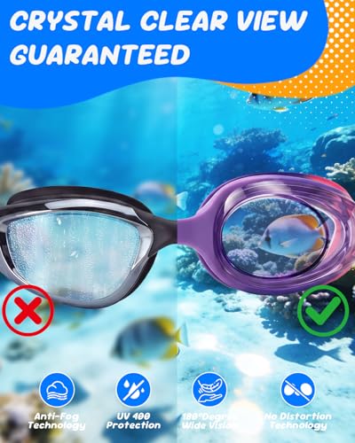 Kids Swim Goggles Anti-Fog Pool Goggles for Ages 3-8 Pink & Purple