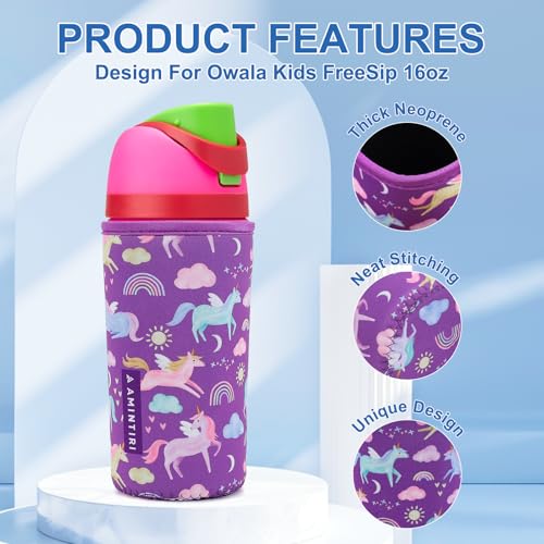 Unicorn World Kids Water Bottle Sleeve for Owala 16 oz - Neoprene Cover for Boys Girls