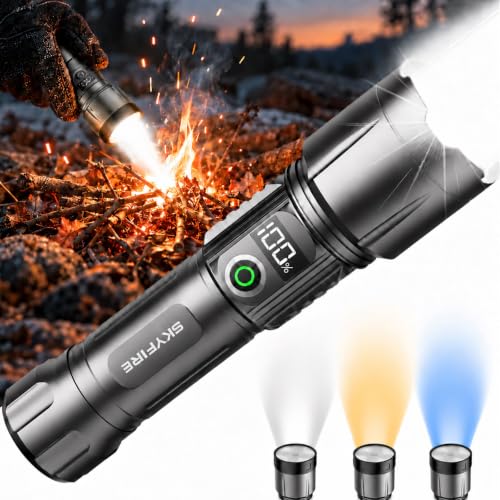 Upgraded Silvery LED Flashlight 3000 Lumens Tactical with Ignition & Color Lenses
