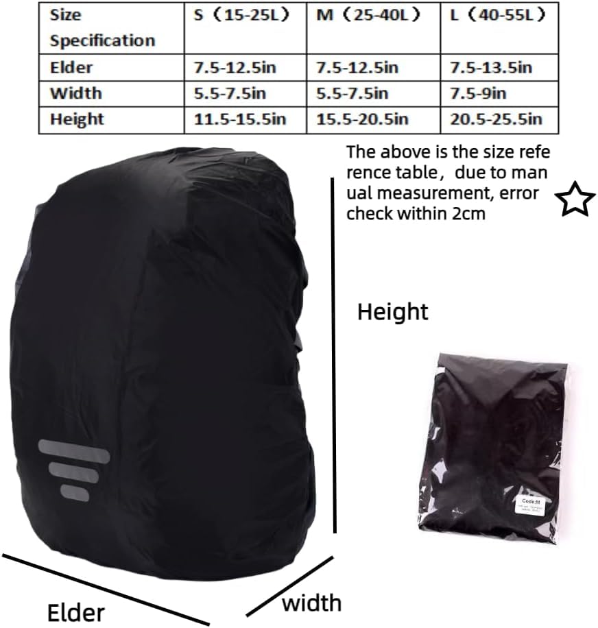 GlneYos Backpack rain Cover Waterproof with Reflective 2 Pack Dirt Repellent Thicken Rucksack Cover for Hiking Cycling Traveling Camping (Black Three-bar, M(25-40L))