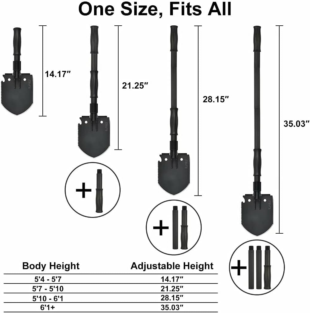 iunio Camping Shovel,Shovel Folding, Portable, Multitool, Foldable Entrenching Tool, Collapsible Spade, for Backpacking, Trenching, Hiking, Survival, Car Emergency