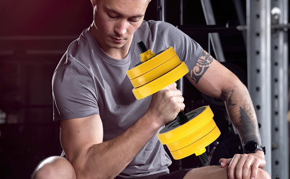 Adjustable Weights Set for Home Gym, 44 Lb 2-In-1 Adjustable Dumbbell Set with Foam Handles, Yellow