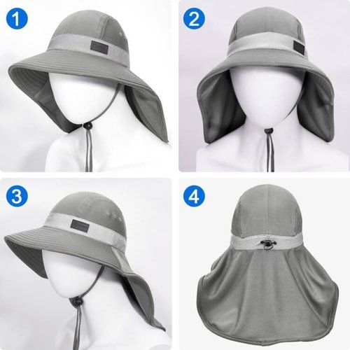 Sukeen Cooling Sun Hat for Men Women UPF50+ Wide Brim Fishing Hat with Neck Flap Adjustable Foldable Bucket Hat for Hiking Grey