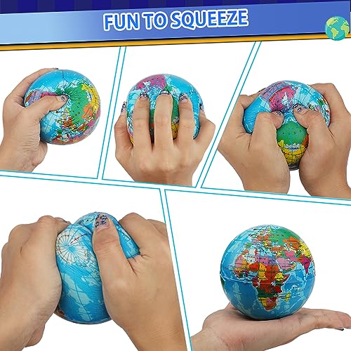 Mini Earth Stress Balls 3 Pack - Foam Globe Sensory Toys for Kids & Adults
