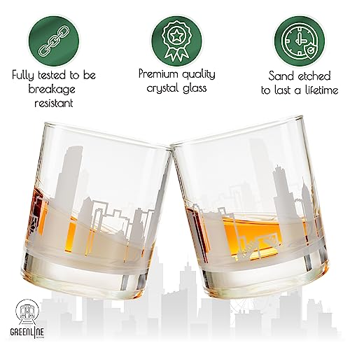 Chicago Whiskey Glasses Set of 2 - Skyline Etched Old Fashioned Tumblers for Chicago Lovers