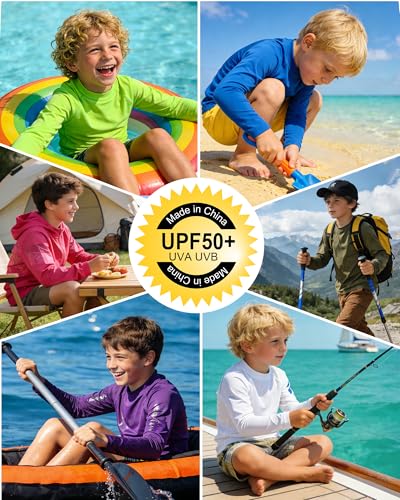 Blueleaf Boys Rash Guard Long Sleeve Hoodie UPF 50+ Sun Protection Fishing Shirt Kids SPF Water Beach UV Shirt - Large / Red