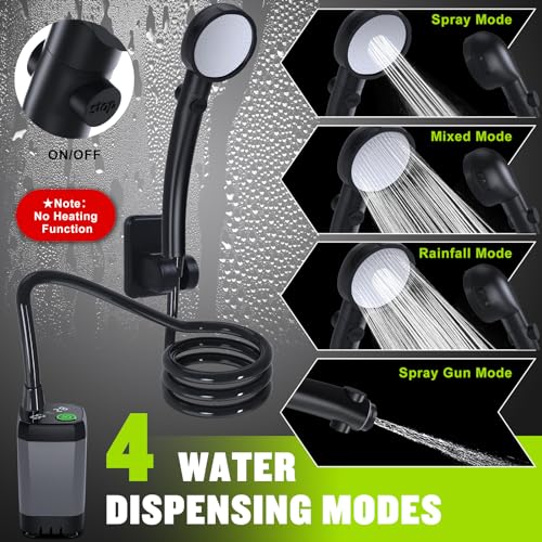 Portable Camping Shower with 6000mAh Battery - Grey