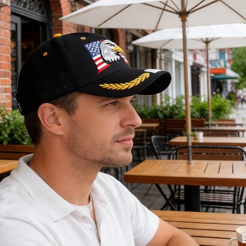 American Flag Eagles Baseball Cap - Embroidered Dad Hat for Men & Women - One Size / Black