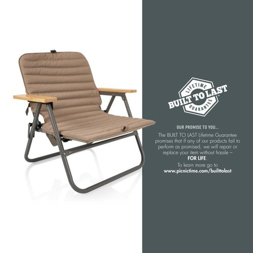 PICNIC TIME Descanso Padded Beach Chair, Low Camping Chair with Removable Washable Cover, Backpack Beach Chair, (Shale Tan)