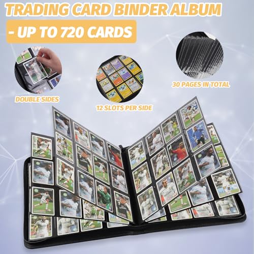 12 Pocket Ringless Side Loading Trading Card Binder - 720 Card Capacity, Black